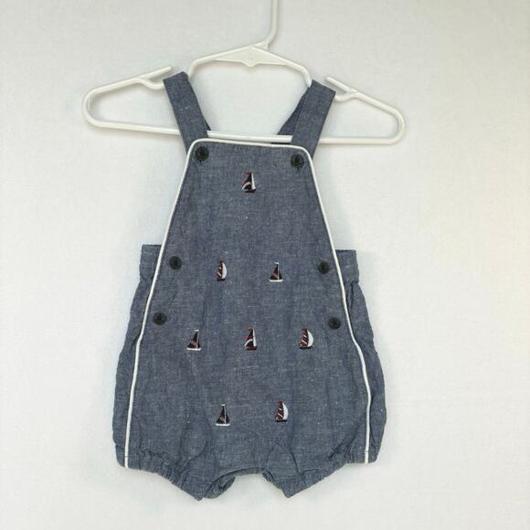 Janie and Jack Other - Janie and Jack Baby Linen/Cotton Embroidered Sailboat Romper 0-3m Nautical